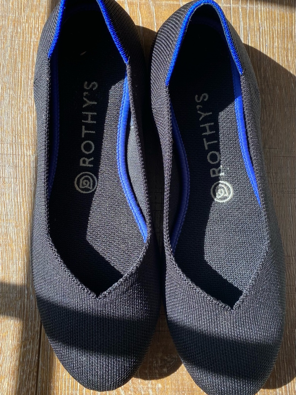 Rothy's Black Knit Ballet Flats with Blue Accent